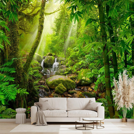 Green Forest Tropical Rainforest wallpeper Living Room Bedroom Nature Jungle Landscape Office Woodland Scenery Tree Wall Mural - 160"x108"（Not Peel and Stick）