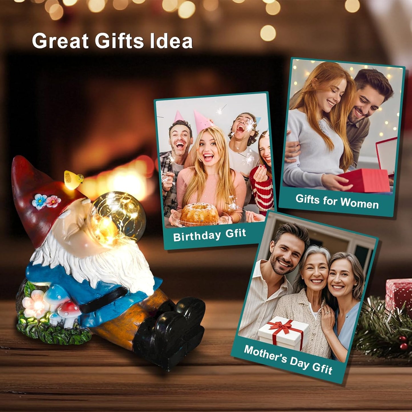 Gnome Solar Garden Statue with LED Light - Waterproof Outdoor Decoration for Terrace, Courtyard & Lawn for Moms & Women