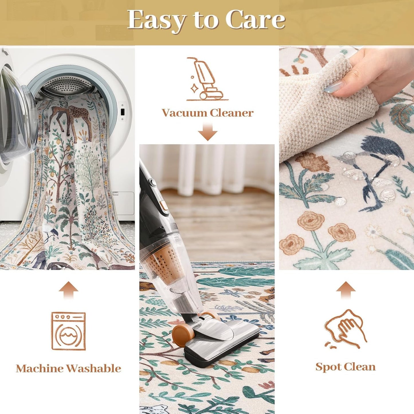 OJIA Jungle 8x10 Area Rugs for Living Room Bedroom Large Washable Rugs, Thin Modern Nursery Rug Non-Shedding Kids Playroom Rug Stain Resistant Large Carpet Neutral Rugs for Kids Room Dining