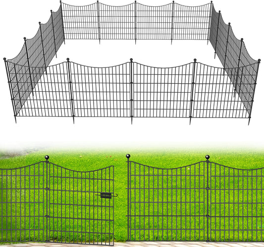 25 Panels Decorative Garden Fence with Gate, 32 in(H) X 59 ft(L) No Dig Dog Fence Animal Barrier Outdoor for Yard, Rustproof Metal Garden Edging and Borders, Temporary Fencing Stakes