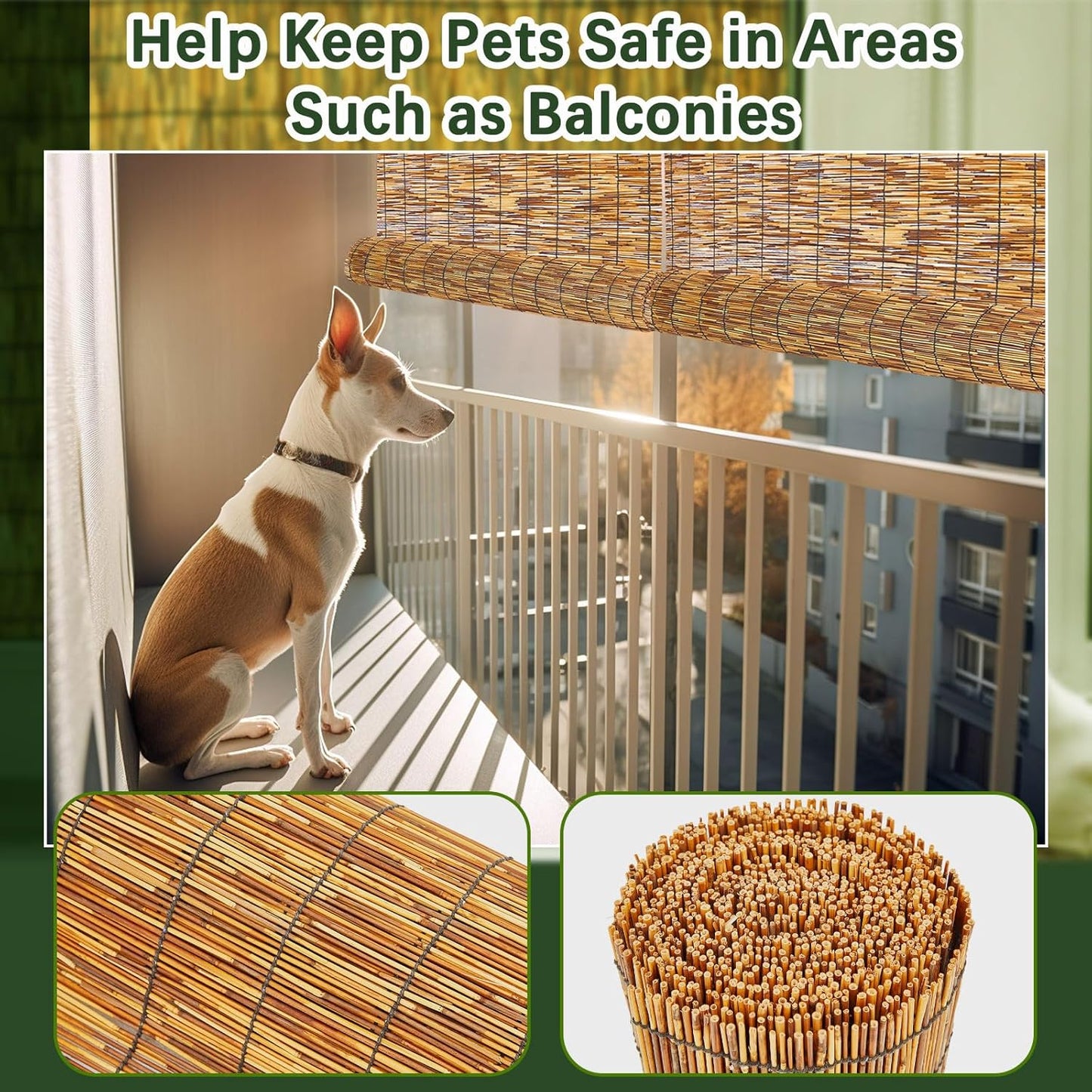 Barydat 1 Pcs 4 x 16.4 ft Bamboo Privacy Screen, Reed Fence Roller Patio Decorative Fences Reed Screen Curtain for Garden Backyard Patio Balconies