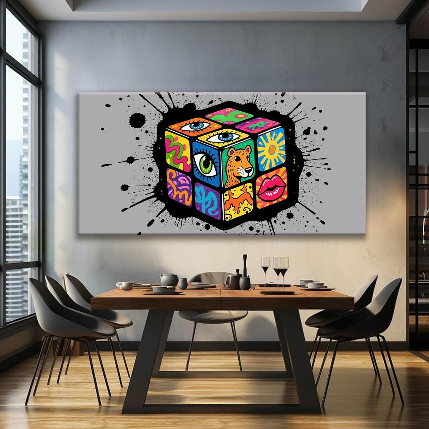 TAIJXAGSG Large Abstract Wall Art Canvas Art Wall Decor Graffiti Cube Wall Art Canvas Picture Painting Artwork For Bedroom Dinning Room Multicolor Wall Artwork 29x58 In