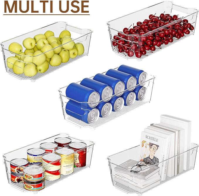 Clear Fridge Organizer, Refrigerator Organizer Bins with Handle, Freezer, Kitchen Cabinet, Pantry Organization, BPA Free Fridge Organizers (12.4 inch 8 Pack)