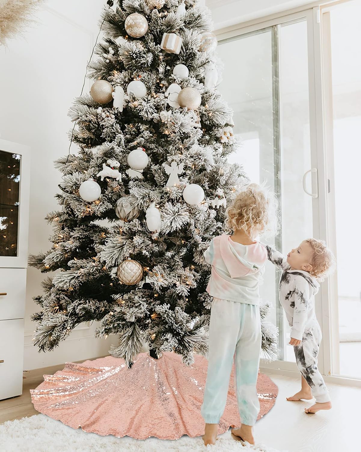 Small Christmas Tree Skirt 36 Inch Rose Gold Tree Skirt Sequin Tree Skirt for Christmas Decorations