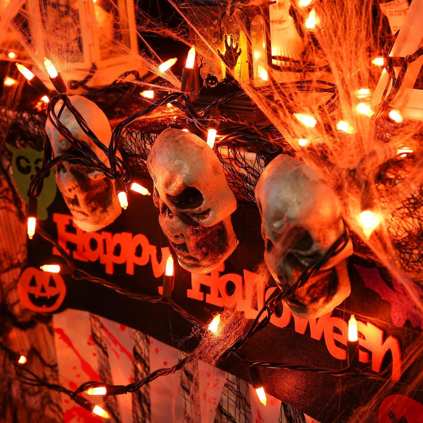 Toodour Orange Halloween Lights, 12.5ft 50 Count Incandescent Halloween String Lights, UL Certified Connectable Mini Bulbs Orange String Light for Home, Garden, Porch, Party, Indoor Decorations