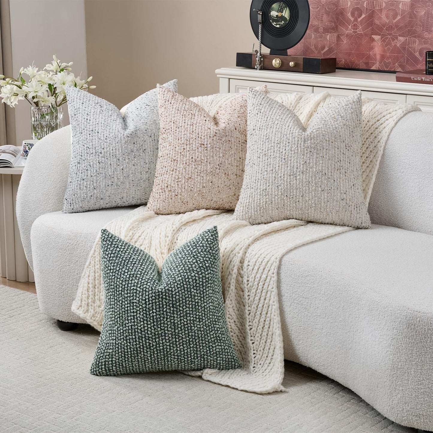 Striped Throw Pillow Covers 20x20 Set of 2 Blue Textured Boucle Chic Morden Boho Accent Farmhouse Square Decorative Couch Pillow Covers for Home Decor Bed Sofa Living Room