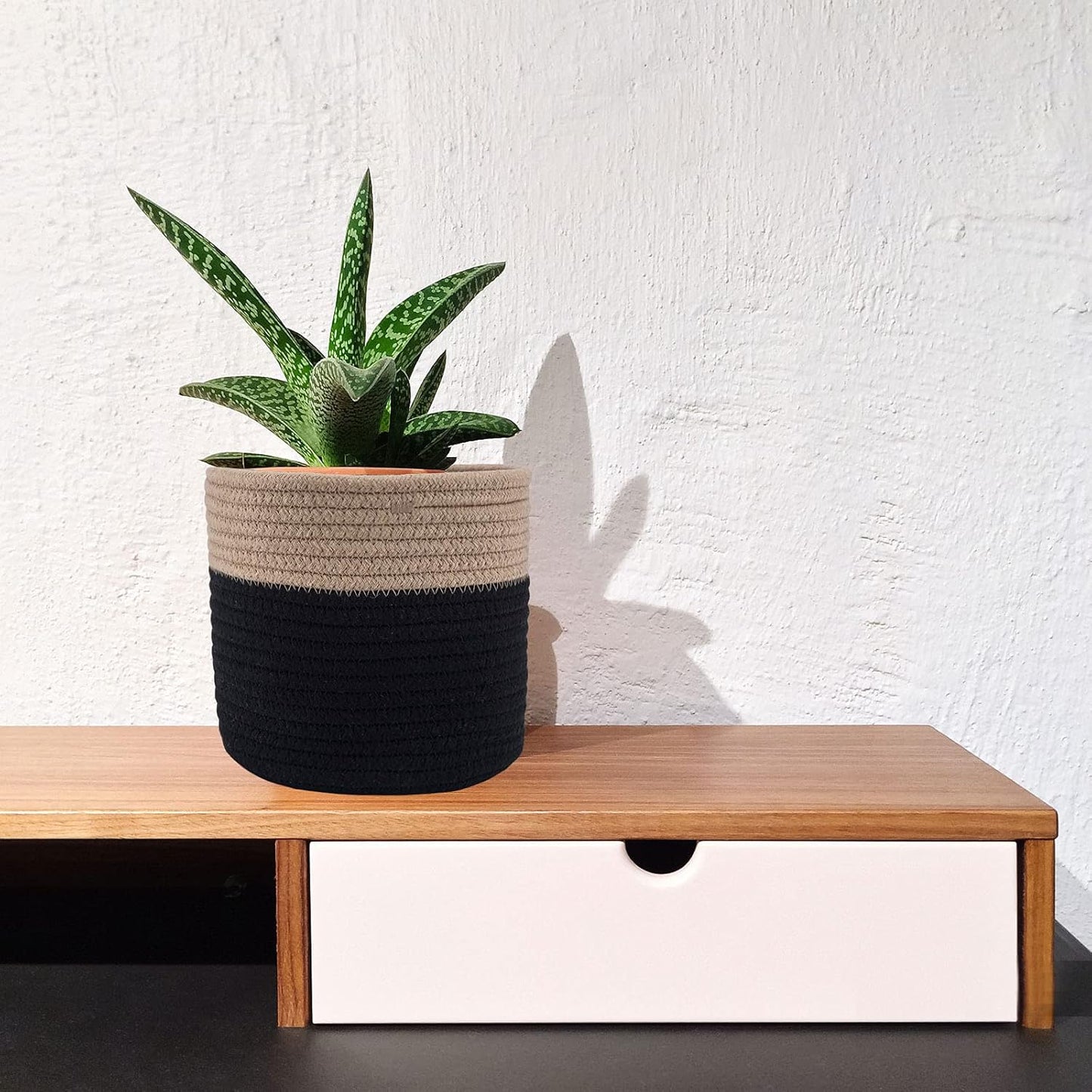 Woven Cotton Rope Plant Basket for 6" Flower Pot Floor Indoor Planters Flower Pot,Home Decor Storage Organizer H6 3/4" x W6 1/2" Black&Brown