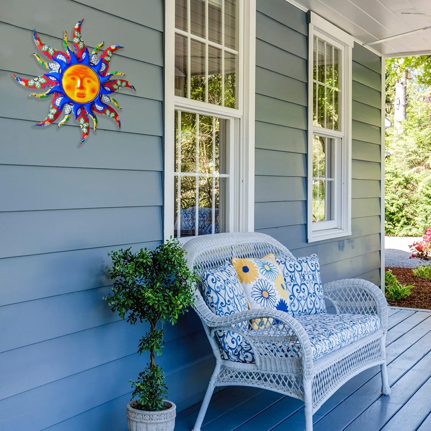 wotieuns Sun Metal Wall Art Outdoor Decor 19Inch Sun Wall Decor Suitable for Living Room Bedroom Porch Patio Fence Garden Decor