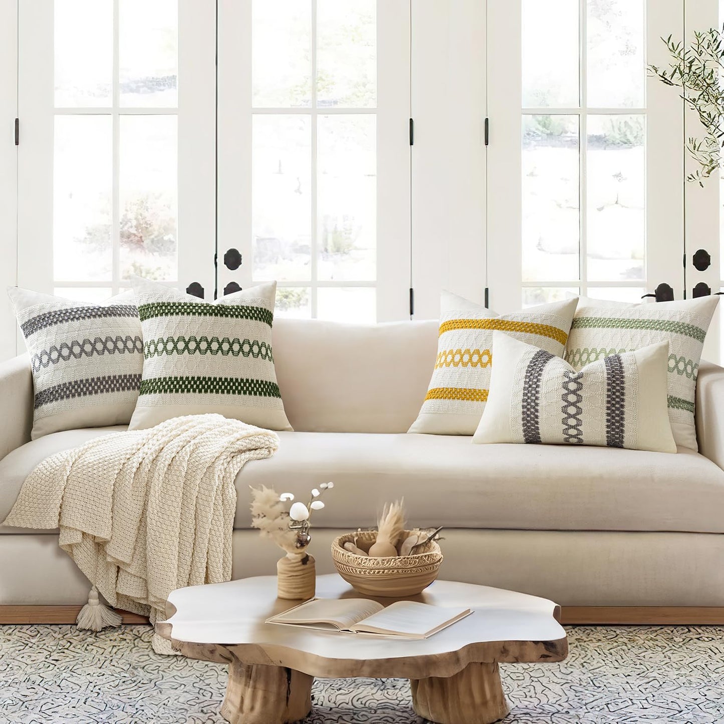 MIULEE Set of 2 Moss Green Boho Decorative Lumbar Pillow Covers 12x20 Inch Farmhouse Rustic Couch Throw Pillows Modern Summer Cushion Covers Retro Cute Macrame Woven Home Decor for Bed Sofa Chair