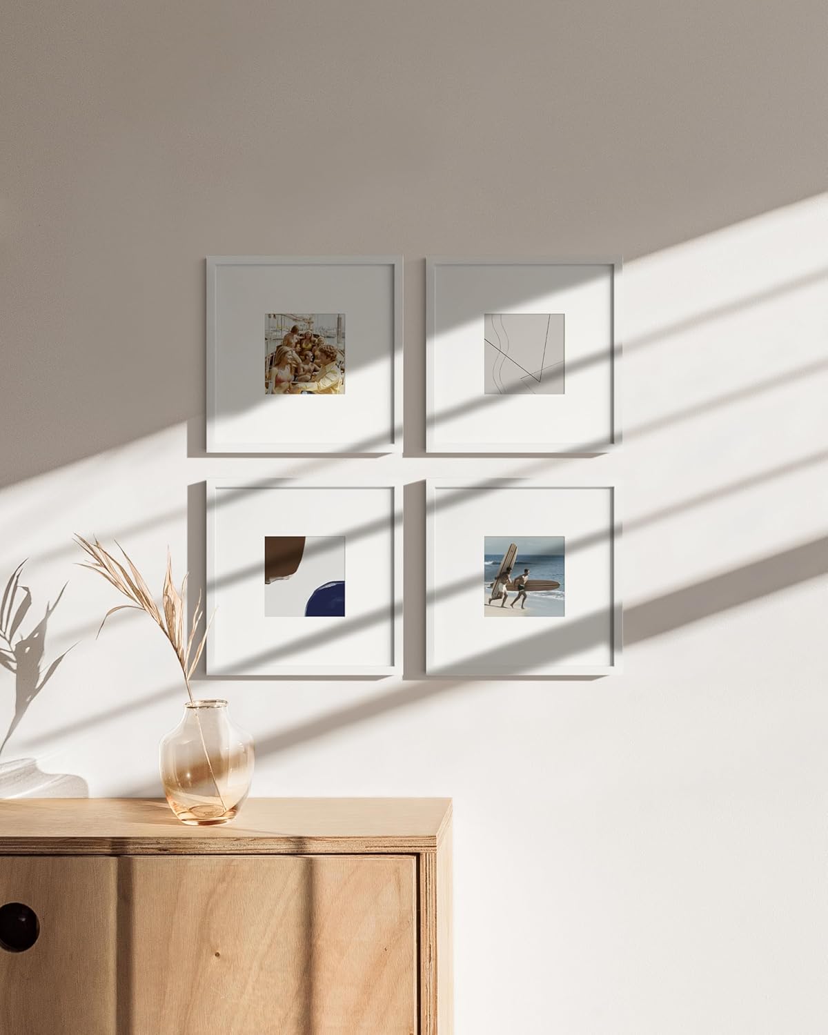 HAUS AND HUES 10x10 White Metal Picture Frames Matted to 5x5 - Features Premium Aluminum & Hanging Hardware, Shatterproof Plexiglass - Ideal for Home, Room, Office (10x10 in, White, Set of 4)
