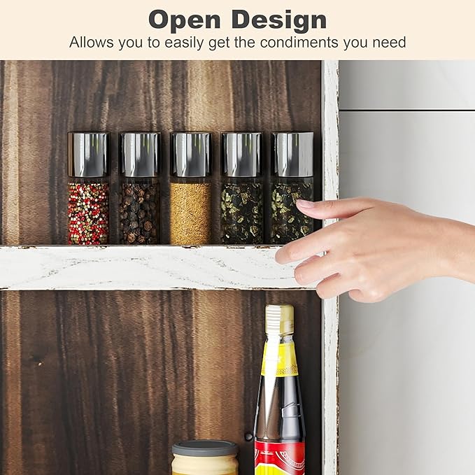 Nisorpa 3 Tier Spice Rack Wall Mount, Rustic Burnt Wood Wall Hanging Spice Rack Kitchen Spice Shelf Organizer for Seasoning Jars or Condiment Bottles, 19.68 x 3.35 x 21.25 Inches