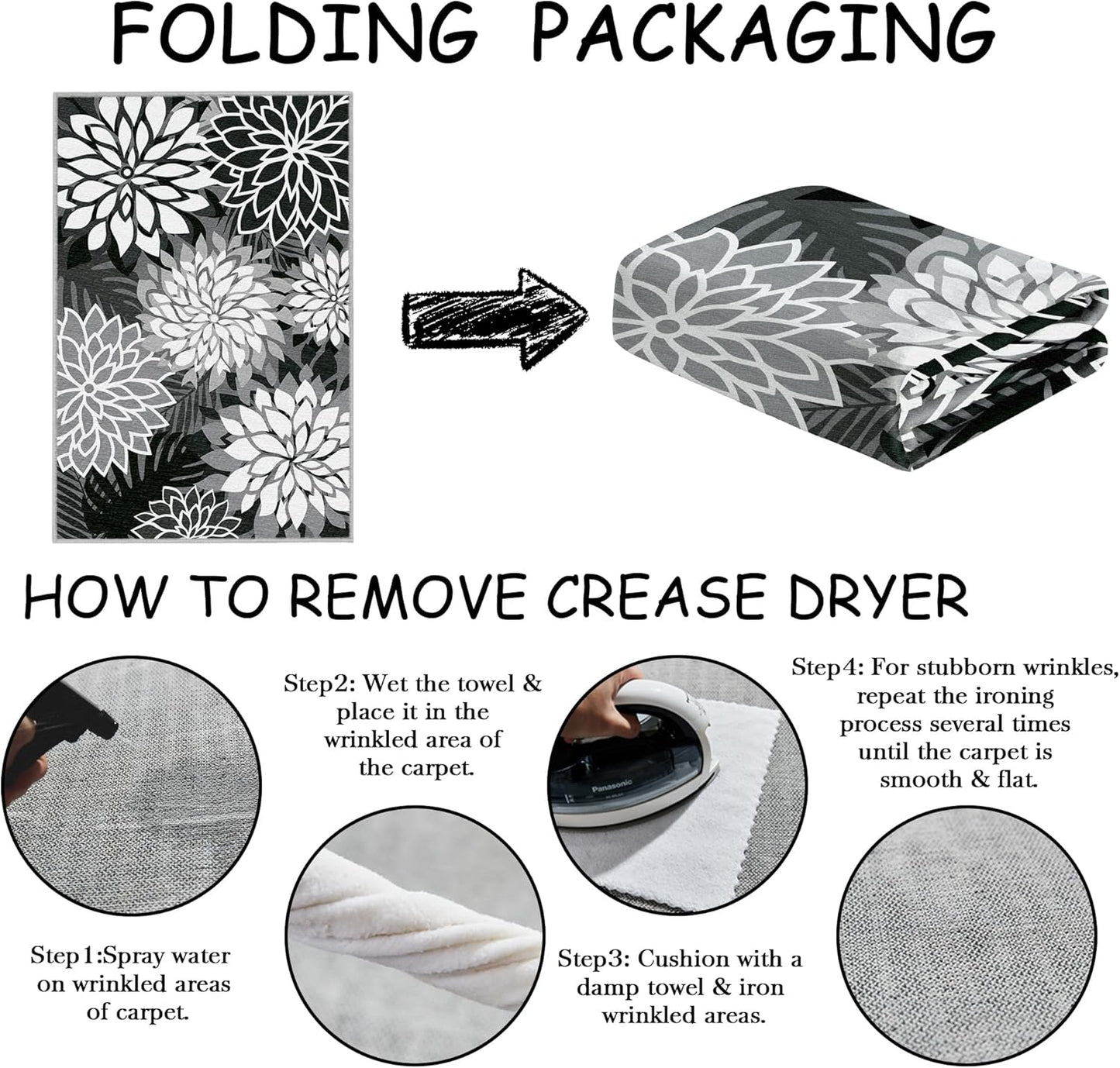 Area Rug 2x3 Black White Washable Entry Small Rug Multicolored Tropical Botanical Modern Floral Indoor Kitchen Door Mat Entrance Carpet Non Slip for Bedroom Living Room, Porch