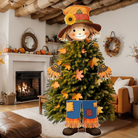 Scarecrow Fall Tree Topper Autumn Harvest Farmhouse Decorative Tree Treetops Head Hands and Legs Decor for Holiday Fall Thanksgiving Indoor Home Decorations Party Supplies