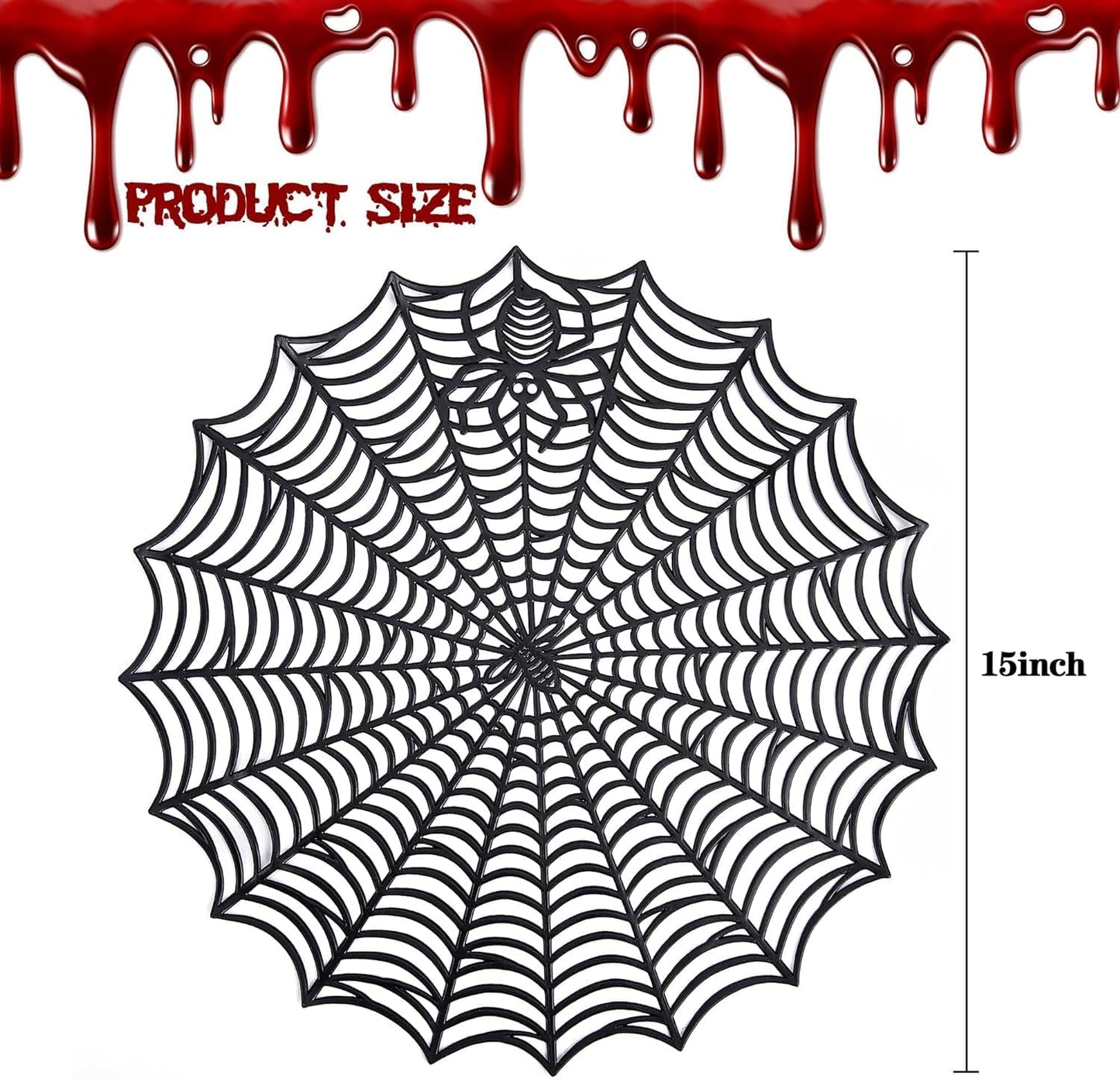 8 Pcs Spider Web Placemats - 15" Heat Insulation Table Mats - Hollow Out Spiderweb Coasters for Dining Table Halloween Decoration (Black)