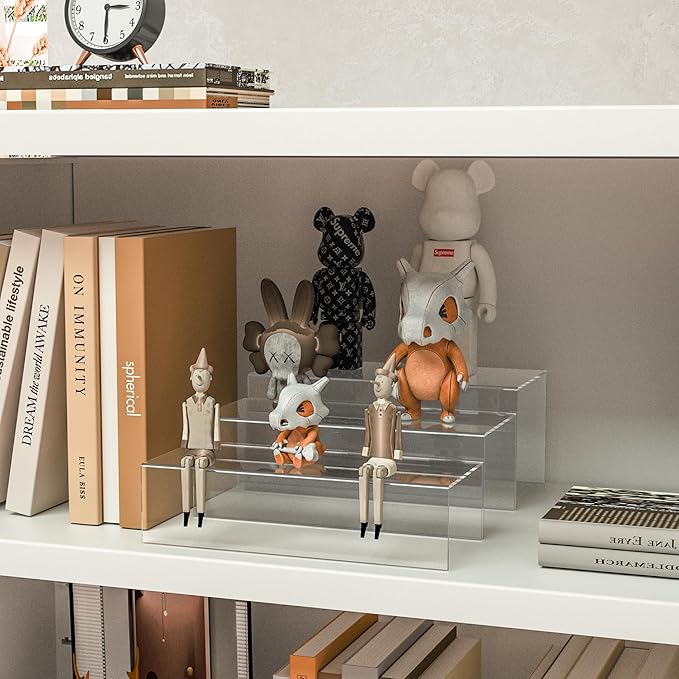 Square Acrylic Display Risers 3pcs, Clear Showcase Shelves for Collectibles, Funko Pop Figures, Perfumes, Cupcake, Candy Dessert - 3''x4''x5''