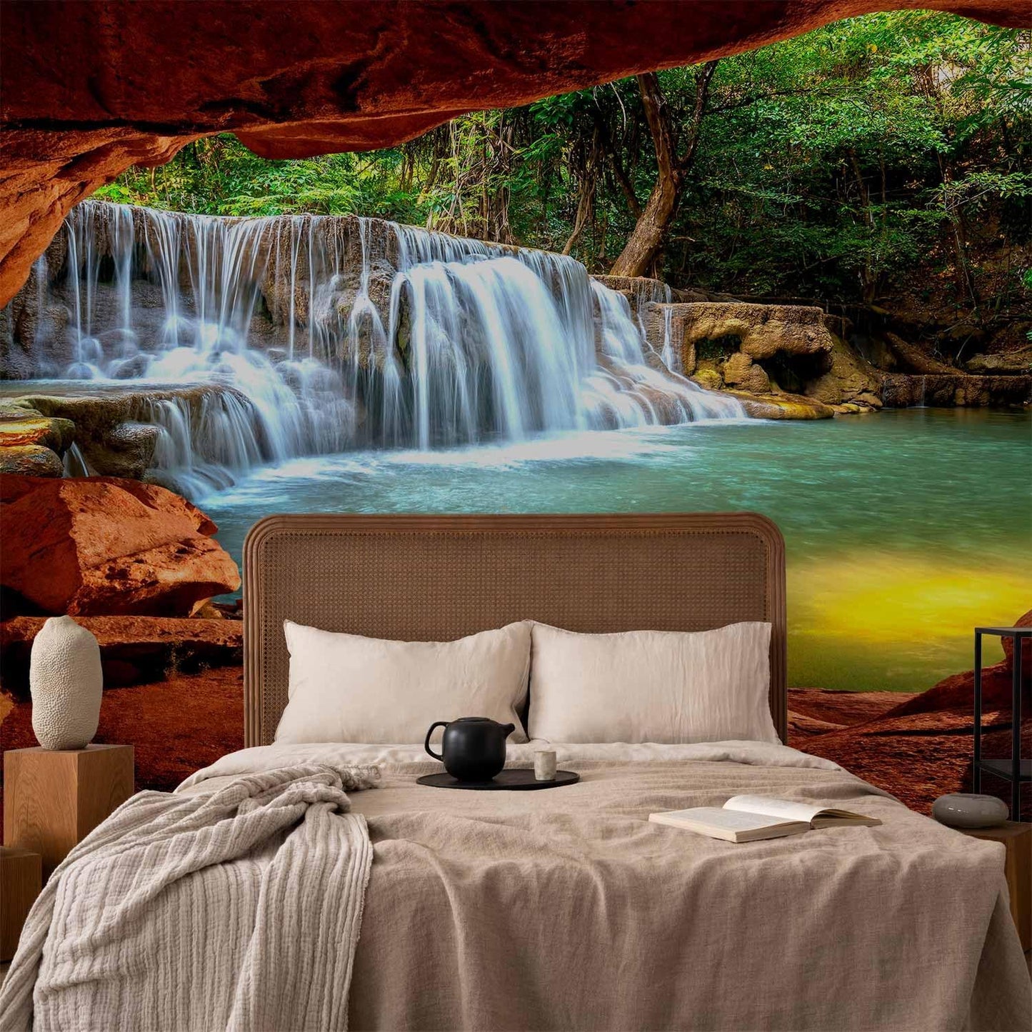 artgeist Wall Mural Waterfall 216x98 in - XXL Non-Woven Corner Wallpaper Fleece Angle Wall Decor Photo Print Picture Image Design Modern Nature Landscape Stones c-C-10026-a-a