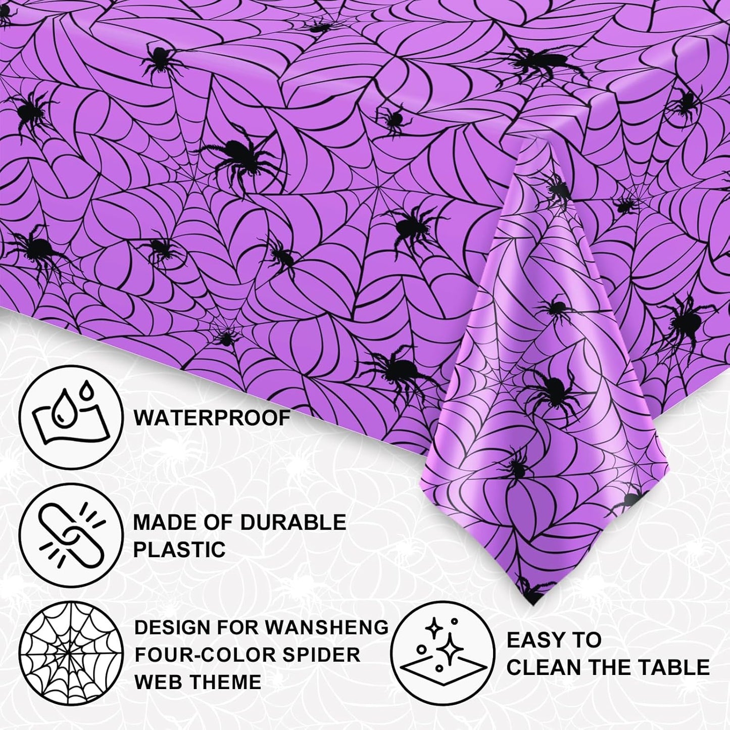 Whaline 8 Pcs Halloween Plastic Tablecloths Colored Spider Web Disposable Table Cover Spiderweb Rectangle Table Cloth for Trick or Treat Holiday Party Decor, 54 x 108 Inch