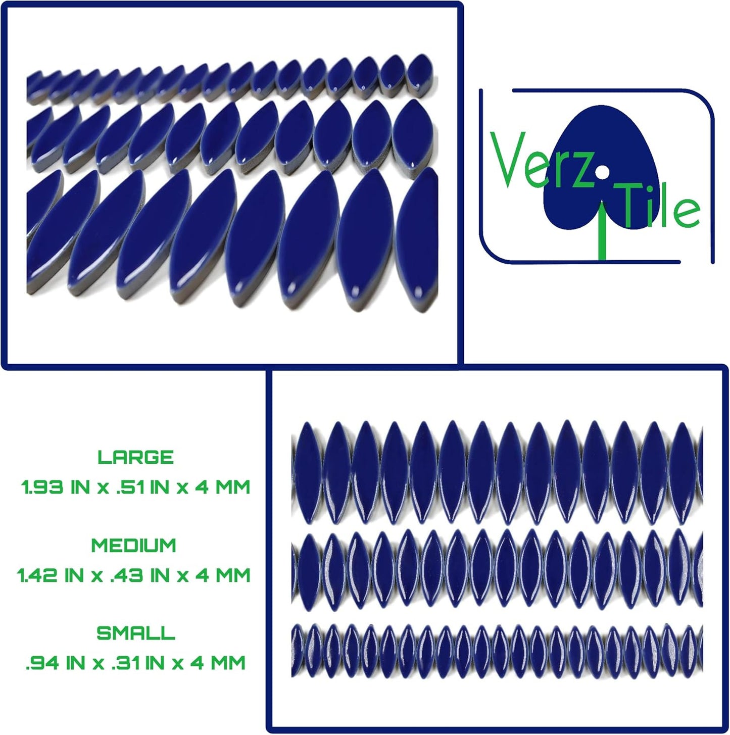 VerzTile Mosaic Tiles for Crafts - Petal Shaped Ceramic Tile Craft Hobbies & Art Projects 39 Color Options Endless Creativity DIY Design (Dark Blue)