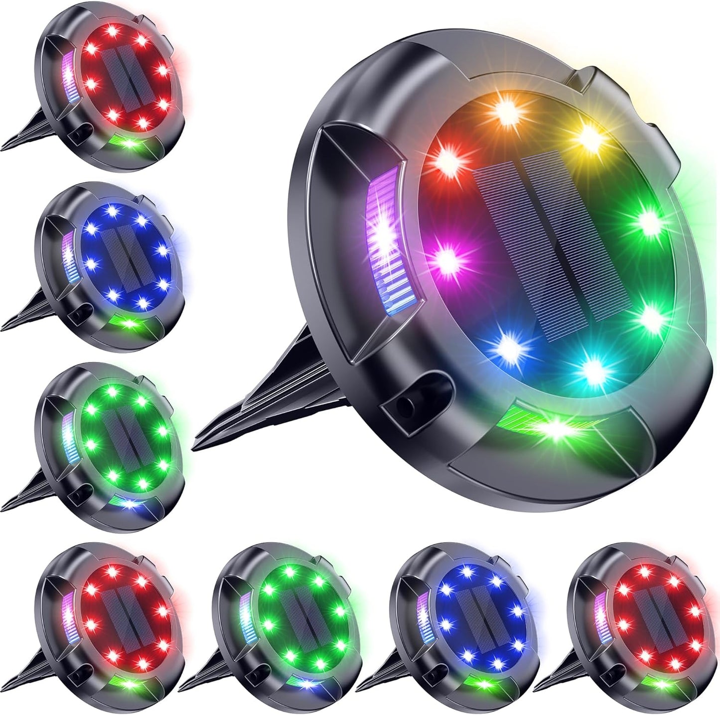 Biling Solar Pathway Lights - 8 Pack Multi Color Outdoor Uplight Sidelight Ground Lights for Yard Walkway Garden Halloween Decorations