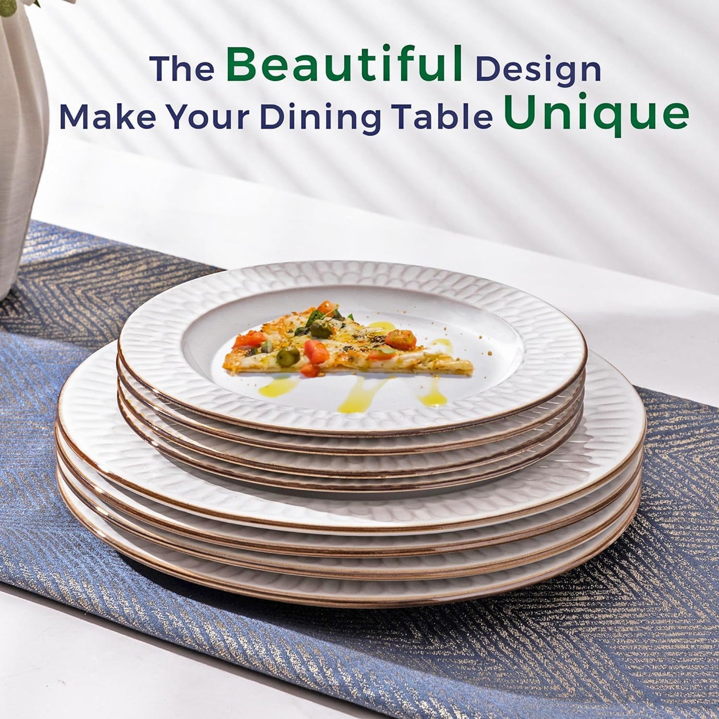 GBHOME Ceramic Dinnerware Sets, 24 pcs Embossed Elegant Stoneware Plates and Bowls Sets, Housewarming Wedding Gift | Dishwasher & Microwave Safe | Dishes Set Service for 8