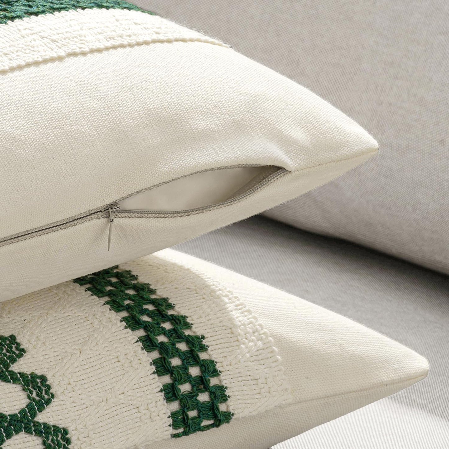 MIULEE Set of 2 Dark Green Boho Christmas Decorative Lumbar Pillow Covers 12x20 Inch Farmhouse Rustic Couch Throw Pillows Modern Cotton Cushion Cover Retro Macrame Woven Home Decor for Bed Sofa Chair