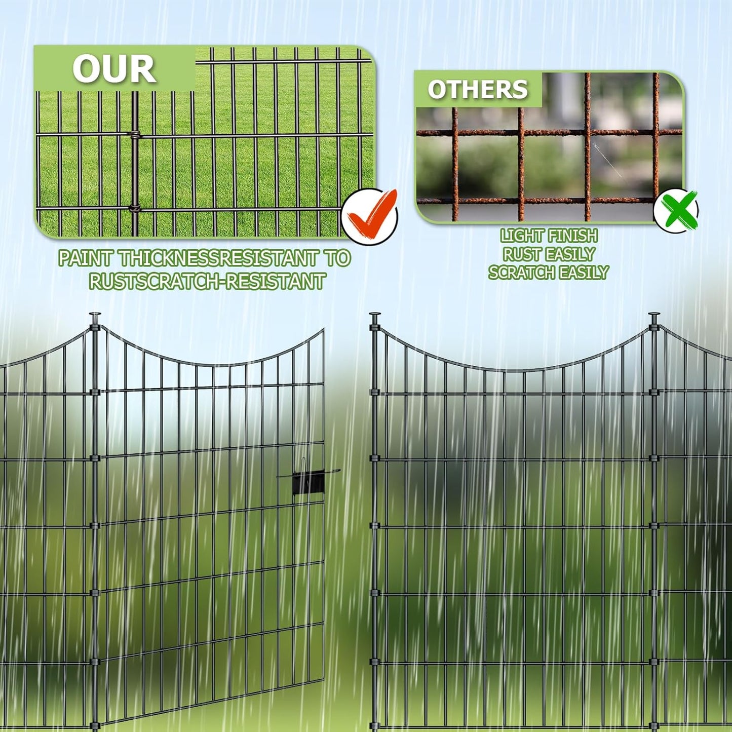 10 Panels Garden Fence Dog Fence Outdoor for Yard, 40in H x 23.6ft L Rustproof Metal Fencing with Ground Stakes | No Dig Animal Proof Containment for Pets/Rabbits | Durable Patio Security Panels