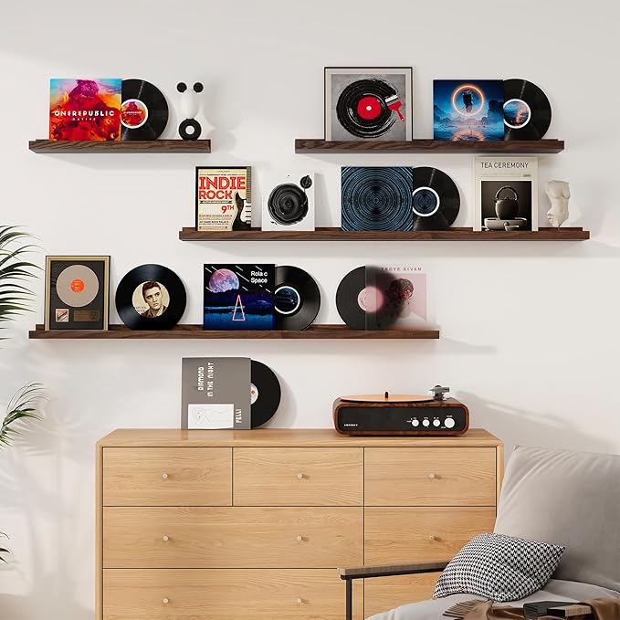 Floating Picture Ledge Shelves 36 Inch Solid Oak Wood Set of 2, Rustic Wall Storage Shelves with Lip, Kids Bookshelf, Photo & Picture Ledge Shelves for Bedroom, Living Room, Kitchen