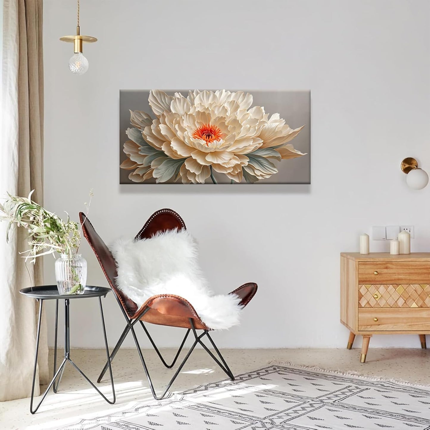 QSQ Canvas Art Wall Decor Small Size Modern Minimalist Home Decor Flower Paintings Yellow Flower White Wall Art Prints Floral Wall Art Pictures For Bedroom Kitchen Office Decoration 20" × 40"