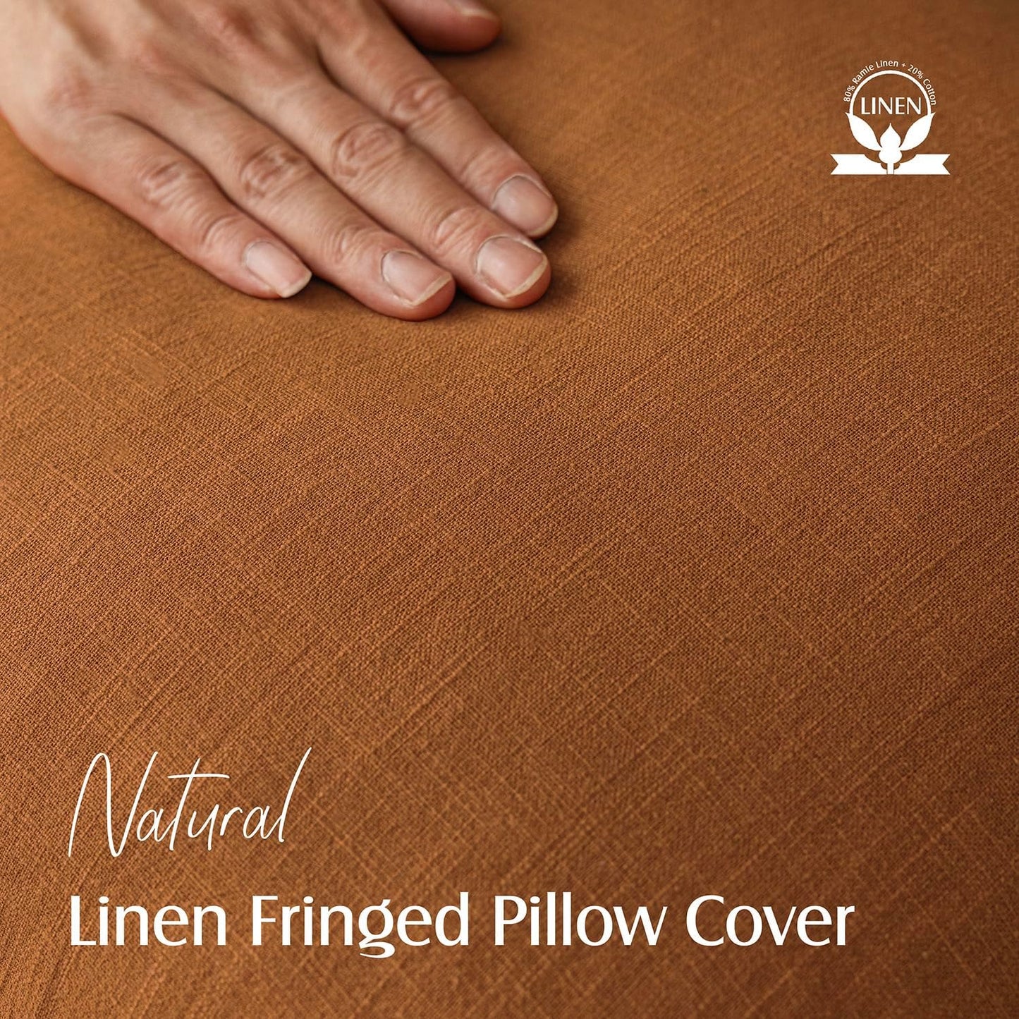 Foindtower Set of 2 Decorative Linen Fringe Throw Pillow Covers Cozy Boho Farmhouse Cushion Cover with Tassels Soft Accent Pillowcase for Couch Sofa Bed Living Room Home Decor, 26×26 Inch, Orange