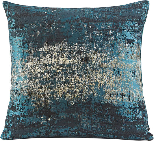 THE-TINOART Teal & Gold Embroidered Jacquard Pillow Cover 24x24 - Luxury Reversible Decorative Throw Pillow Cover with Gold Thread & Velvet Backing, Elegant Holiday Home Decor