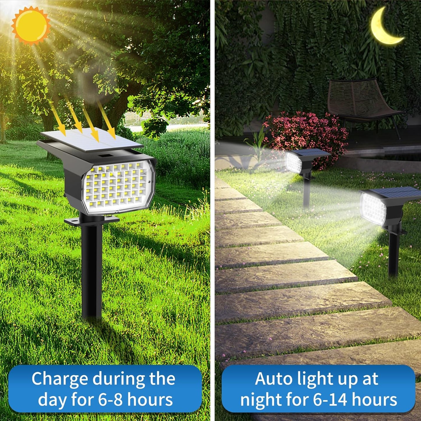 Solar Spot Lights Outdoor 6 Pack, [46 LED/3 Modes] Solar Landscape Spotlights Waterproof, 2-in-1 Auto On/Off Solar Powered Lights for Outside Yard Garden Wall Pathway(Cool White)