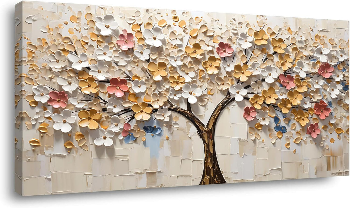 LASMOND Abstract Wall Art Teal Nature Tree of Life Canvas Painting Picture, Modern Large Panoramic Landscape Artwork Framed for Bedroom Living Room Bathroom Office Home Decor (30x60 Inches)