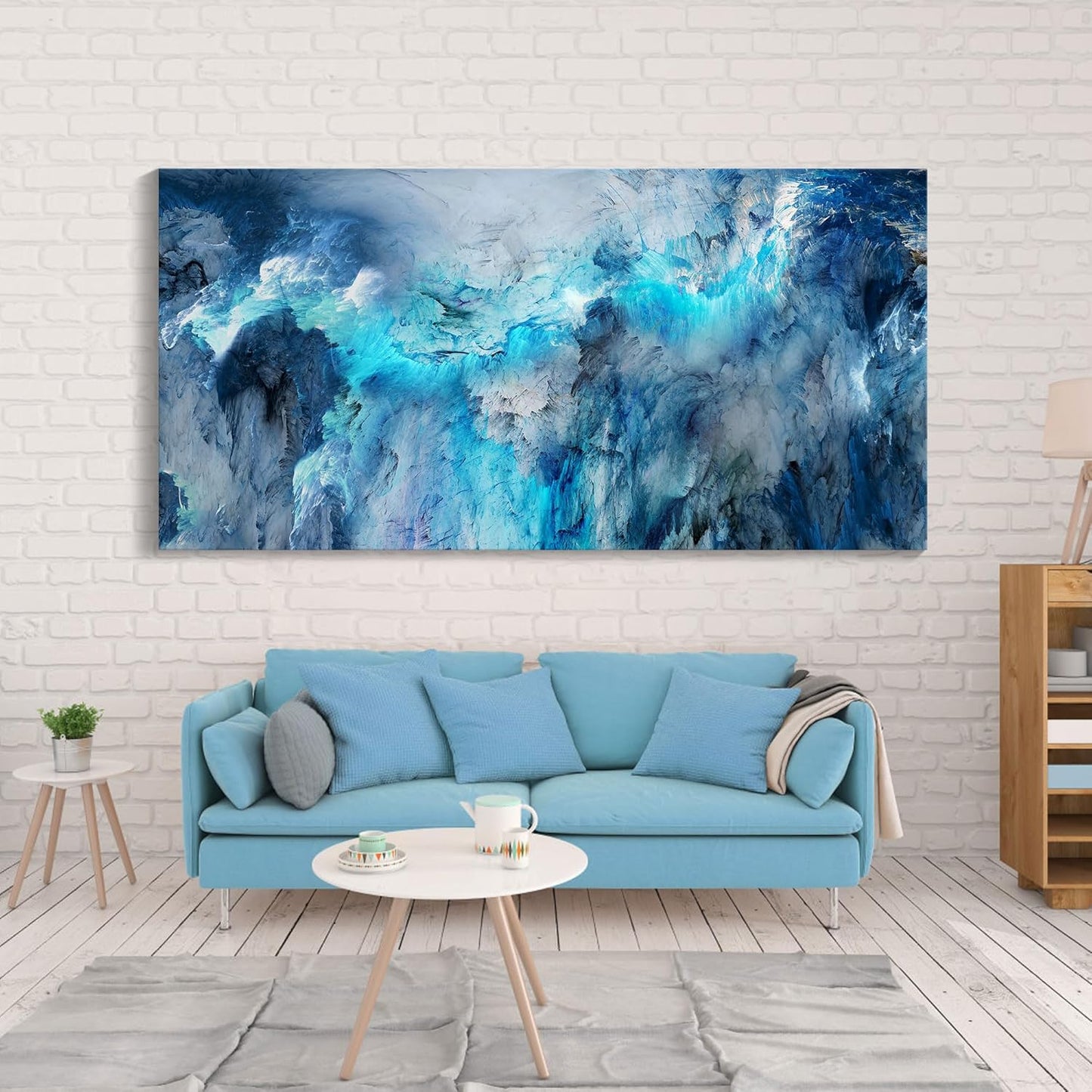 Mofutinpo Blue Abstract Canvas Wall Art | Modern Contemporary Painting for Living Room, Bedroom, and Office | Large Abstract Artwork | Ready-to-Hang Home Decorations | 29x58 Inches