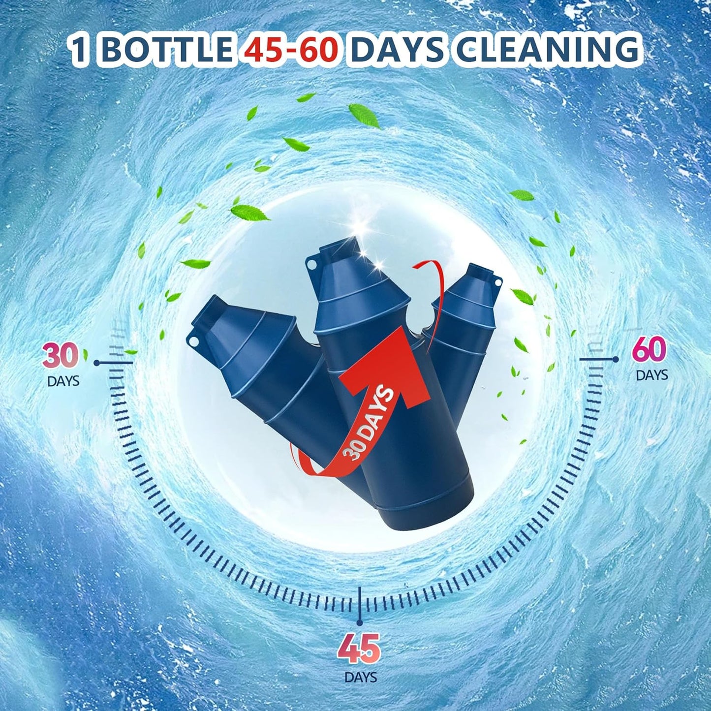 Toilet Bowl Cleaner Bottle, Automatic Toilet Bowl Cleaner Tablets in Bottle, Easy to Use, Long-Lasting Effect Toilet Cleaners Drop in Tank, Blue, 4 Bottles