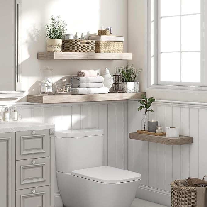 Heimlove 55 Inch Floating Shelves for Wall,10 Deep Large Grey Wall Shelf with Heavy Duty Brackets,Mounted Storage & Display Shelves for Bedroom,Living Room,Kitchen,Office,Set of 2