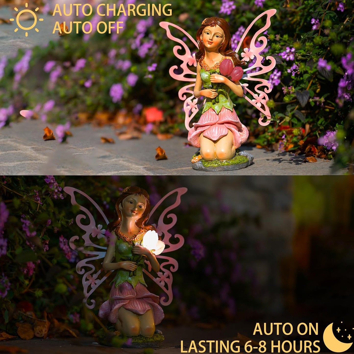 Fairy Decor, Solar Outdoor Statue, Accessories for Fairy Garden Gifts - Resin Figurine for Patio Yard Lawn, Size 8.35 x 4.92 x 10.82 inches