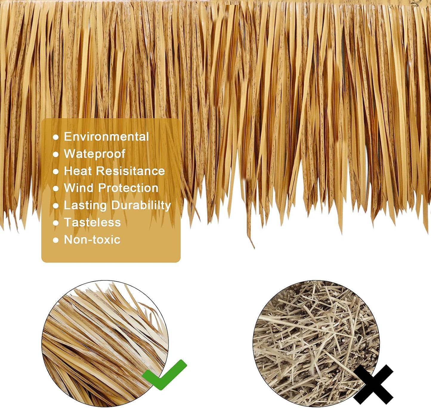 49.2ft Tiki Straw Roof–Mexican Style Artificial Palm Thatch Rolls,Tiki Bar Hut Grass Duck Boat Blinds Grass Runner Rolls Palapa Thatch Roofing for Garden Patio Umbrella Covers Fence Party Decoration