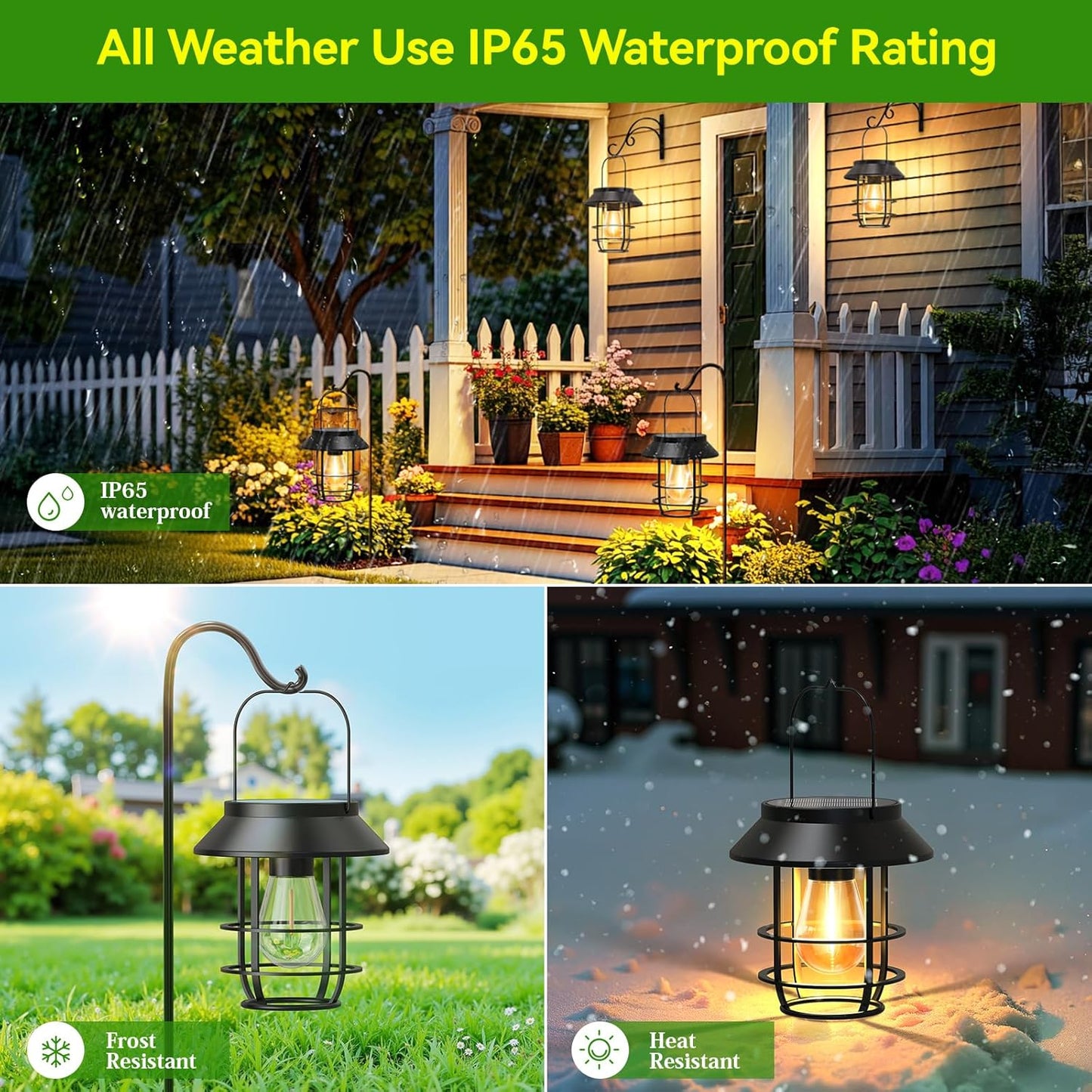 Solar Lanterns Outdoor Waterproof, High Brightness Hanging Solar Lights for Outside with Wall Hooks, Halloween Decor Retro Metal Outdoor Lanterns Auto On/Off for Patio, Yard Decor, Black,2Pack