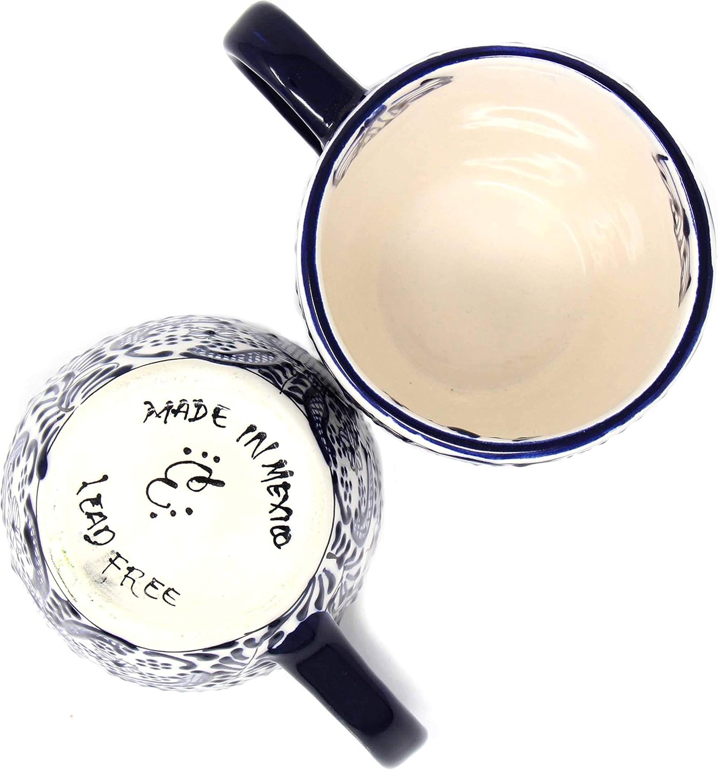 Encantada Handmade Hand-Painted Authentic Mexican Pottery Mugs (1-Pack, Cobalt Blue Flower)