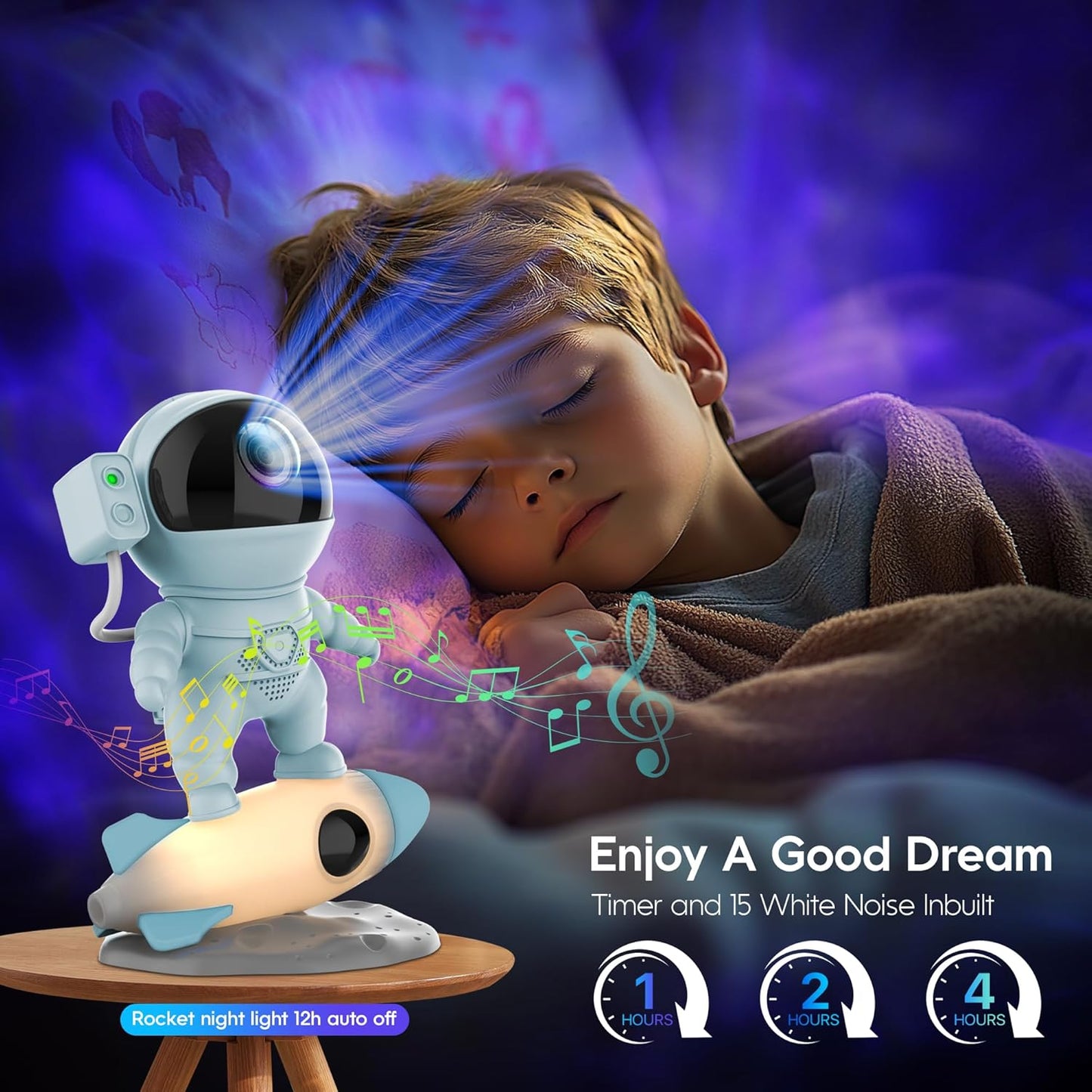 Astronaut Galaxy Projector, Star Projector Rocket Night Light for Kids Room, 360° Adjustable Magnetic Head, Bluetooth Speaker, Timer, White Noise with Remote APP Button Control Idea for Gift