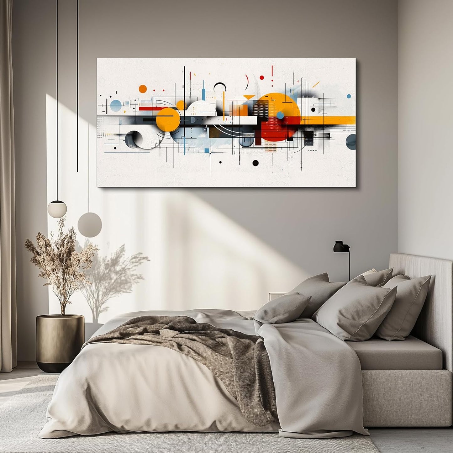 KELIYUAN Wall Decor For Dining Room Abstract Geometry Modern Canvas Print Wall Art Red Yellow Blue Geometry Minimalist Pictures Living Room Decor For Bedroom Office Farmhouse Home Decor 24x48 In