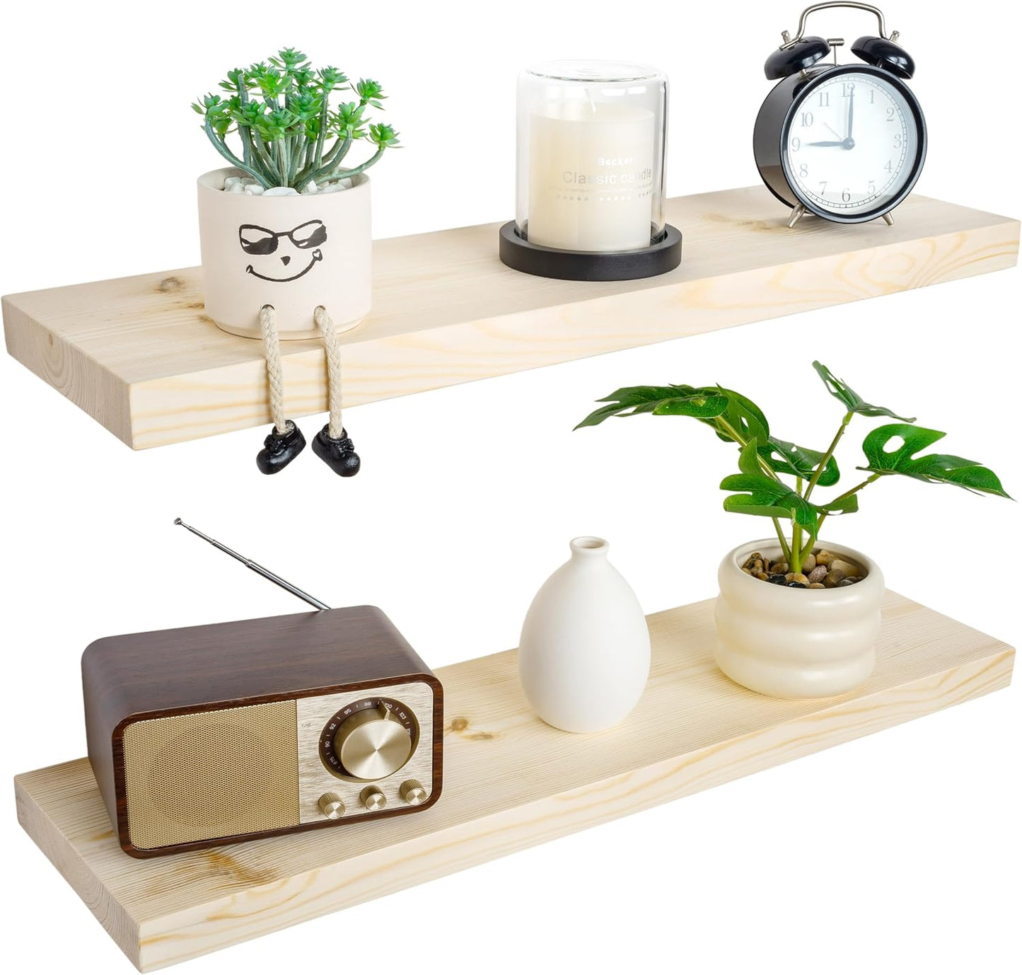 BGMG Wood Floating Shelves for Wall 30 inch, Rustic Wooden Wall Mount Shelves for Bathroom Living Room Bedroom Kitchen Farmhouse Set of 2-30x 6.7 x1.25 inch- DIY-Unfinished