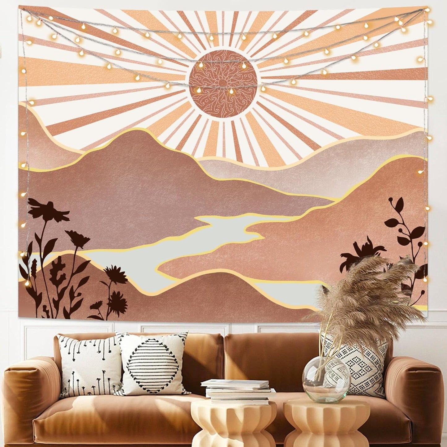 Lunerfex Boho Sun Tapestry Sunset Wall Tapestry, Mountain Tapestries for Bedroom 80s Tapestries Wall Hanging for Bedroom Living Room Decor Boho-1 60"x80"