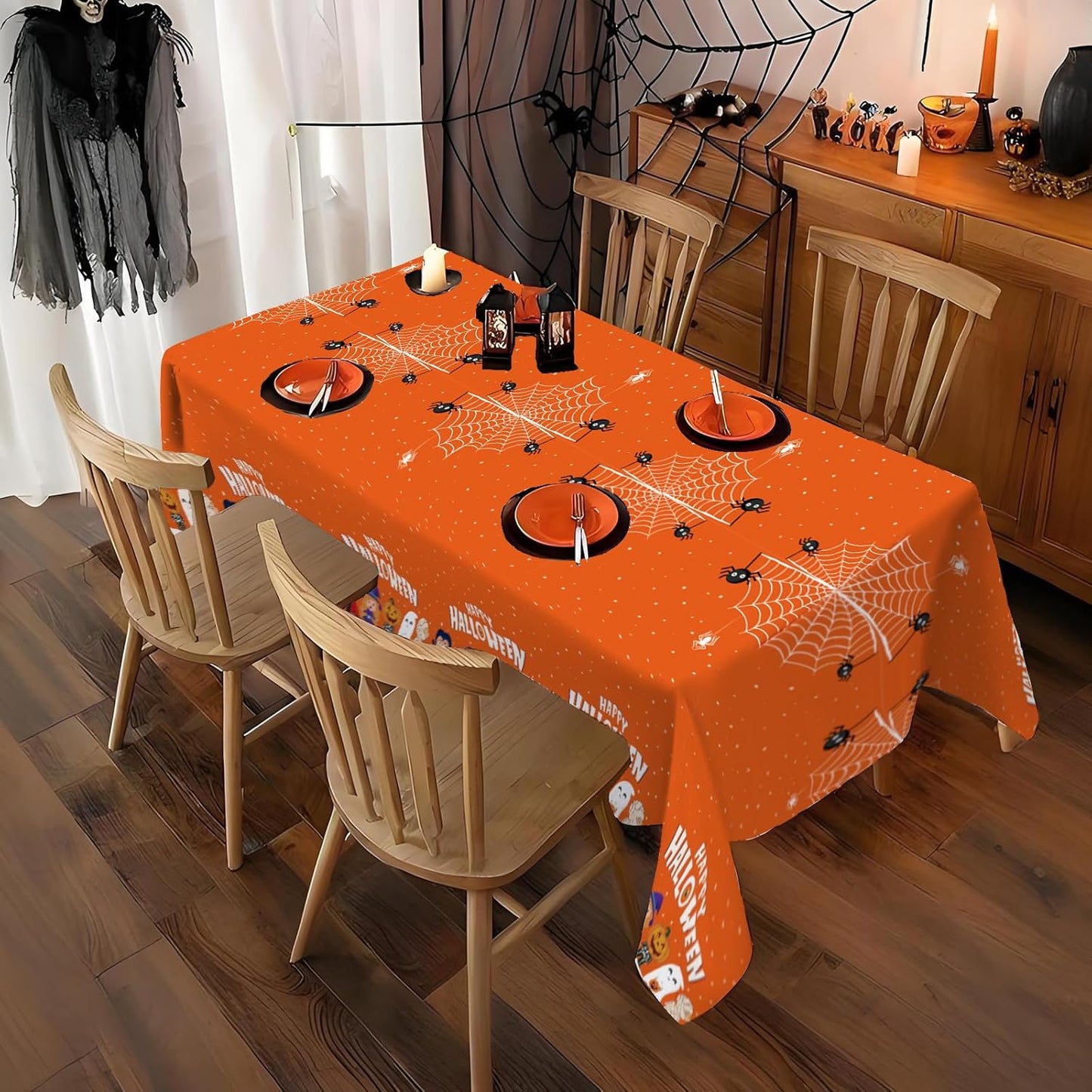 ATFUNSHOP 4 Packs Halloween Tablecloth Disposable Table Cover 54X108 Halloween Decorations KidsBirthday Party Decor, Spooky Spider Web Waterproof Spillproof Table Cloth - Perfect for Dinner