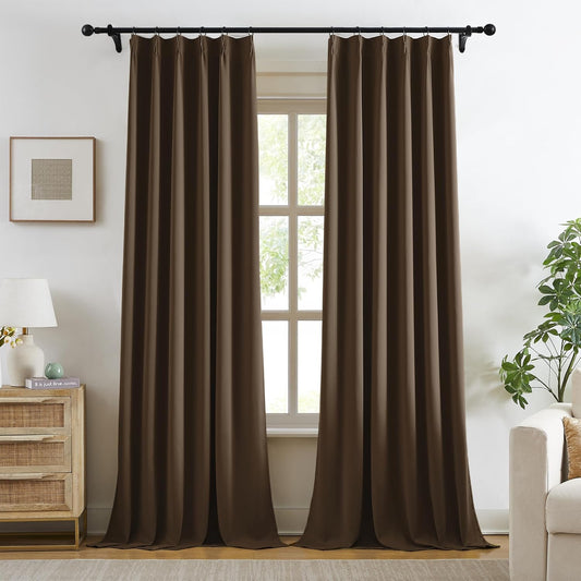 KangBang Brown Pinch Pleated Blackout Curtains 120 Inches Long for Hall Windows, Sound Dampening Light Blocking Soft & Vertical Window Panels Ceiling to Floor for Villa 2 Panels, 40Wx120L