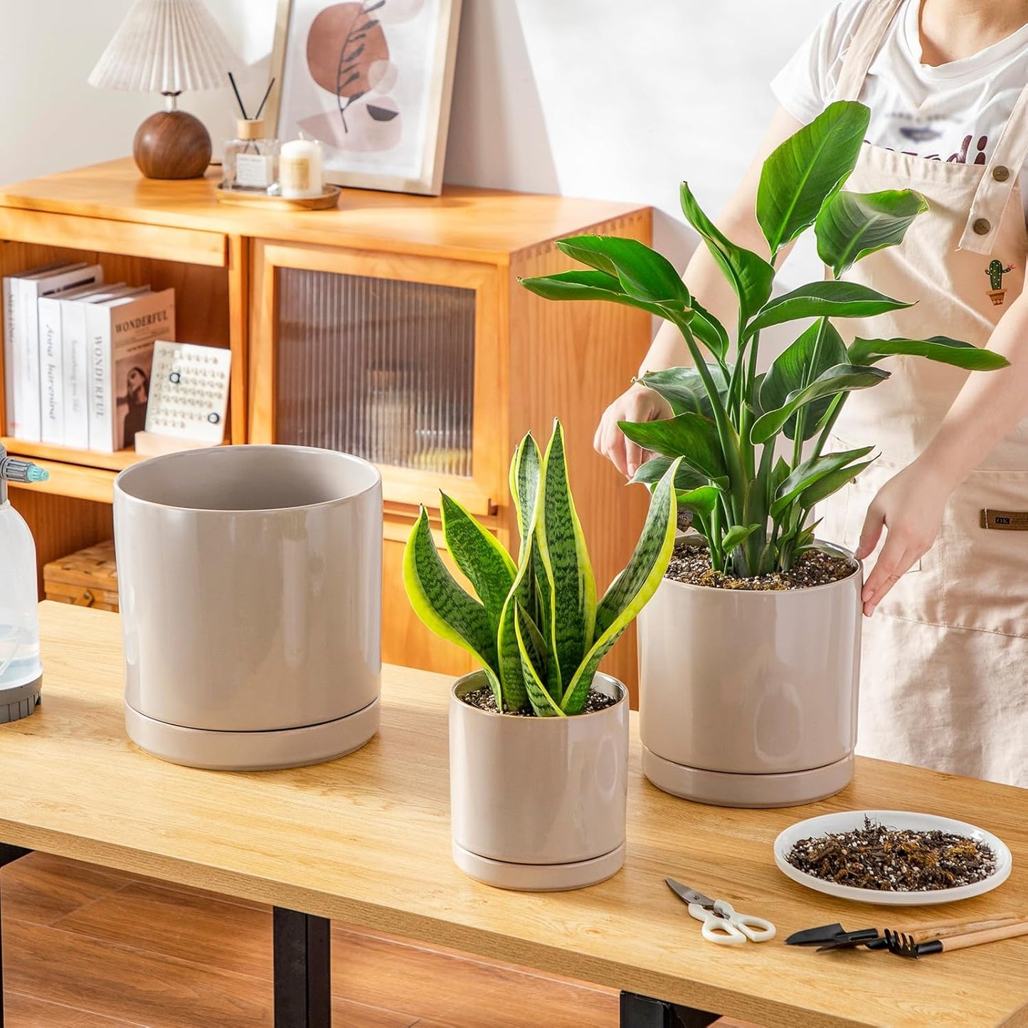 vancasso Ceramic Planters, Plant Pots for Indoor Plants, 6.25+8.25+10.25 Inch Ceramic Pots for Plants, Flower Pots with Drainage Holes (Gray, 6.25+8.25+10.25 Inch)