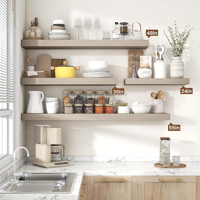 Heimlove 55 Inch Floating Shelves for Wall,10 Deep Large Grey Floating Shelf with Heavy Duty Brackets,Wall Shelf Mounted Storage & Display Shelves for Bedroom,Living Room,Kitchen,Office