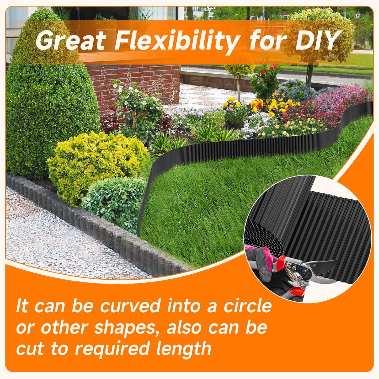 Corrugated Garden Edging,6"×20Ft Galvanized Steel Landscape Edging & Lawn Edging Border,Metal Garden Border for Flower Beds,Garden,Lawn,Raised Beds & Tree Surrounds(Black)