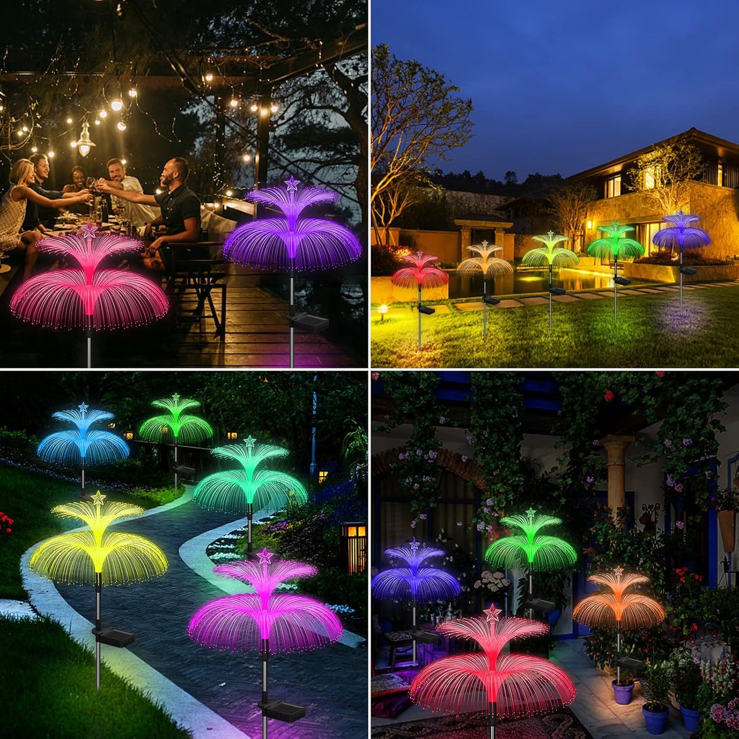 Solar Garden Lights 3 Pack New Upgraded Solar Lights Outdoor Waterproof 7 Color Changing Double Jellyfish and Star Flower Garden Decor Yard Lawn Christmas Outdoor,Gifts for Mother's Day Women
