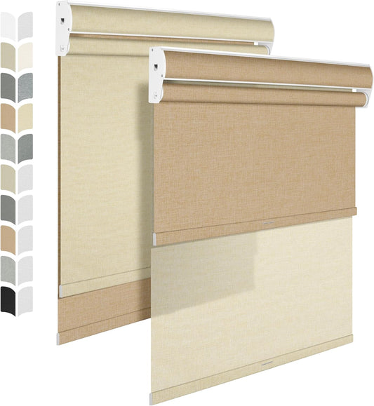 BERISSA Cordless Dual Roller Shades with Cassette Valance,Double Window Shades Blackout and Light Filtering Shades,Day and Night Roller Shades for Home Office Door.Linen Beige.29 W x 48" H